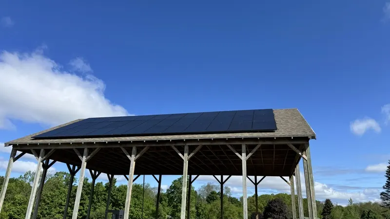 A solar array on a barn roof