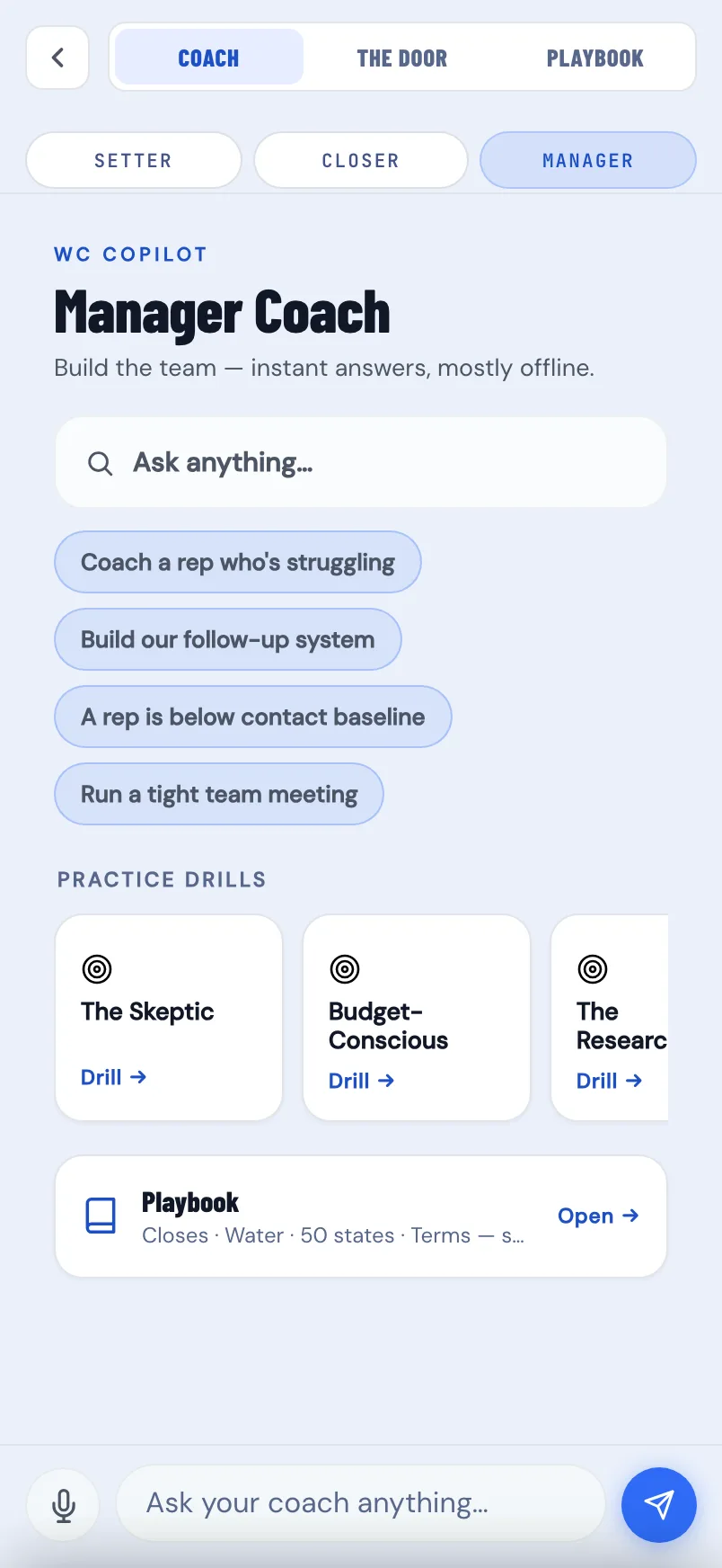WC App AI coach for objection handling