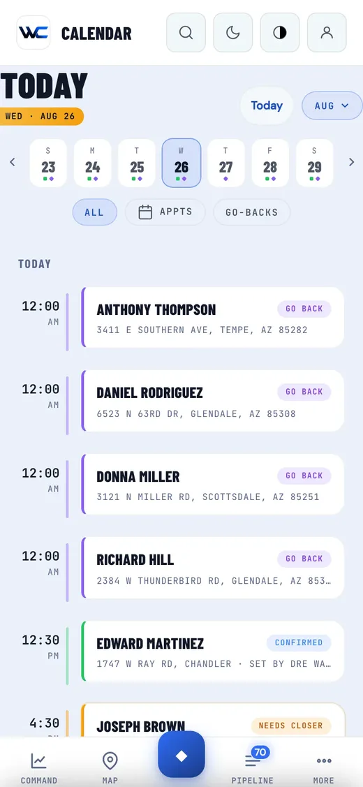 The WC App appointment calendar