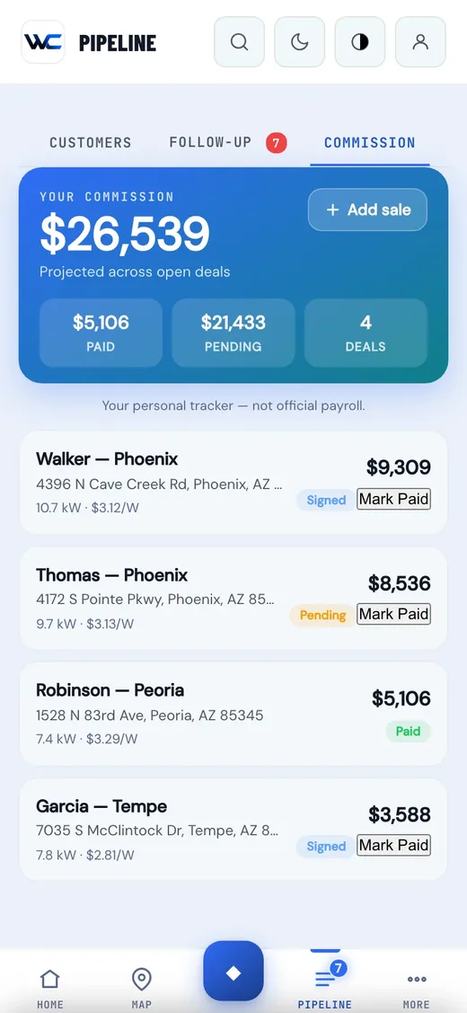 The WC App commission tracker